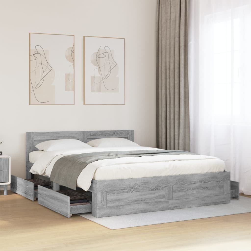 Bedframe met hoofdeinde bewerkt hout grijs sonoma 160x200 cm