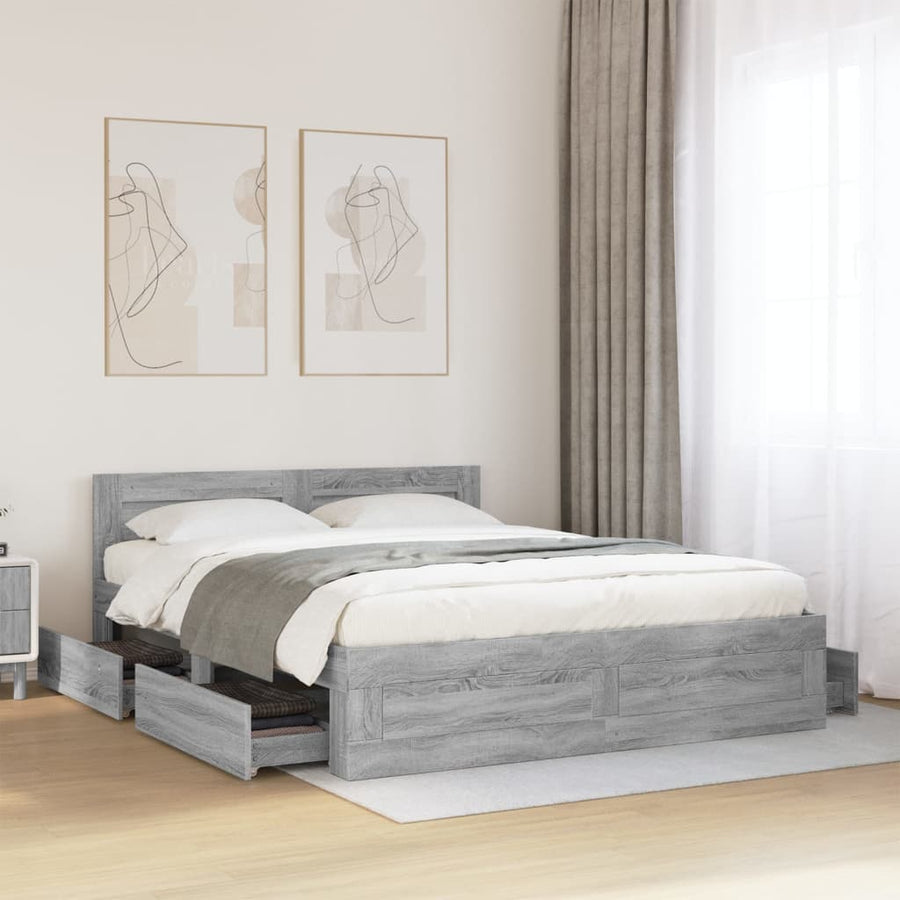 Bedframe met hoofdeinde bewerkt hout grijs sonoma 160x200 cm