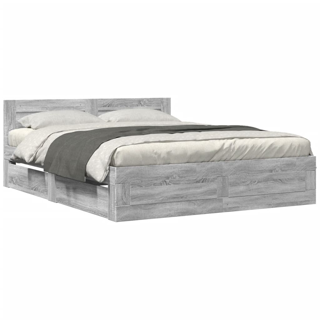 Bedframe met hoofdeinde bewerkt hout grijs sonoma 160x200 cm