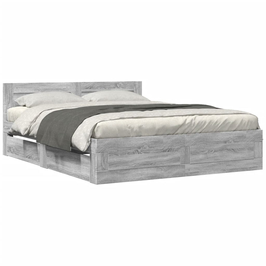 Bedframe met hoofdeinde bewerkt hout grijs sonoma 160x200 cm