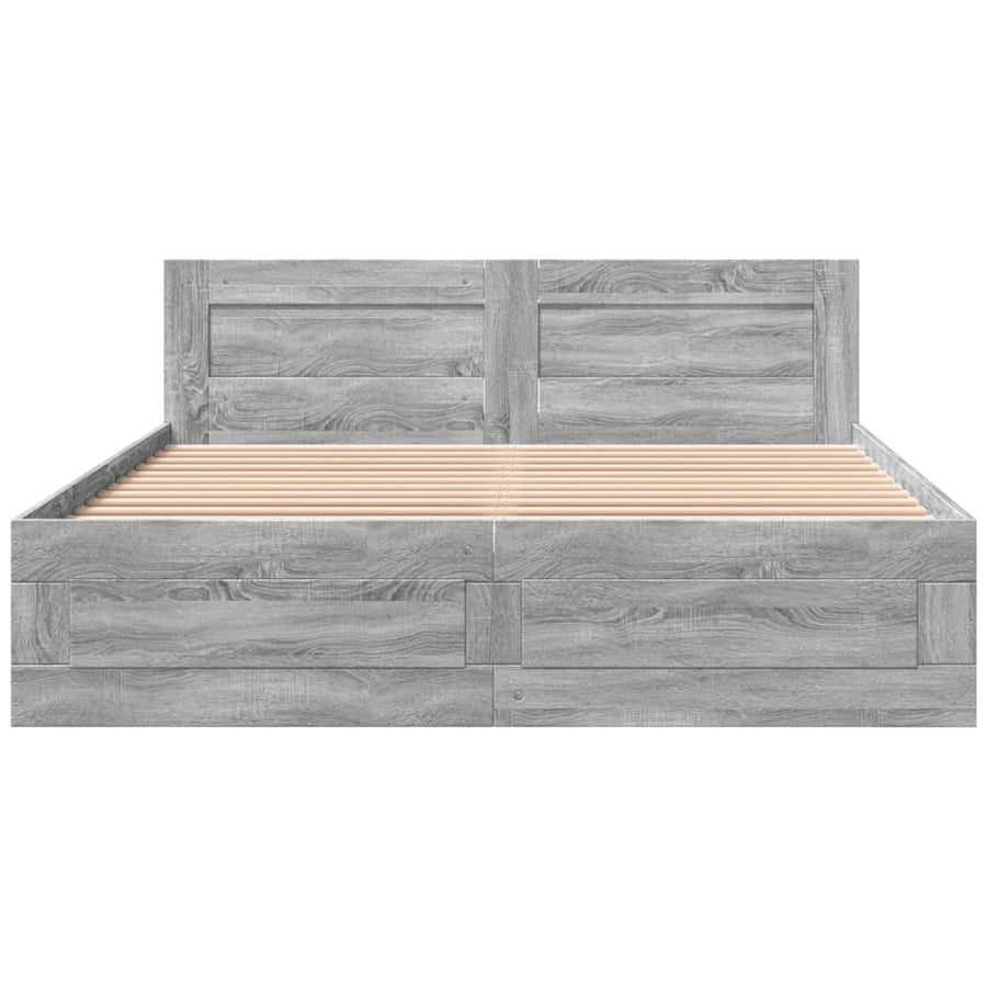 Bedframe met hoofdeinde bewerkt hout grijs sonoma 160x200 cm