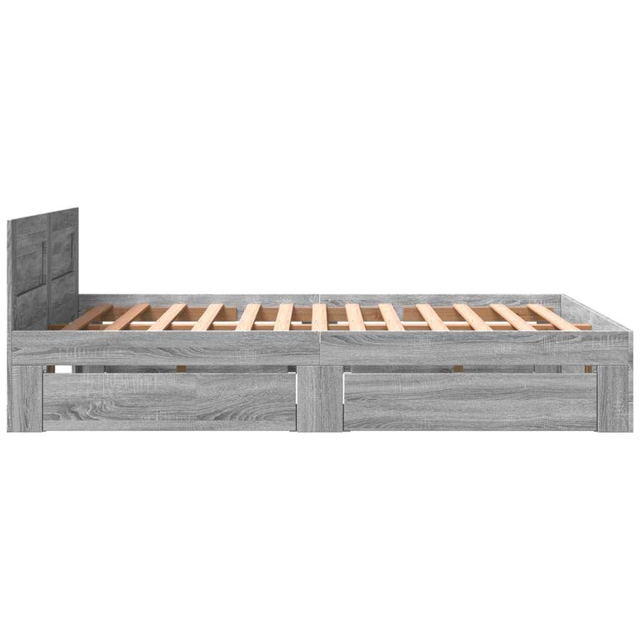 Bedframe met hoofdeinde bewerkt hout grijs sonoma 160x200 cm