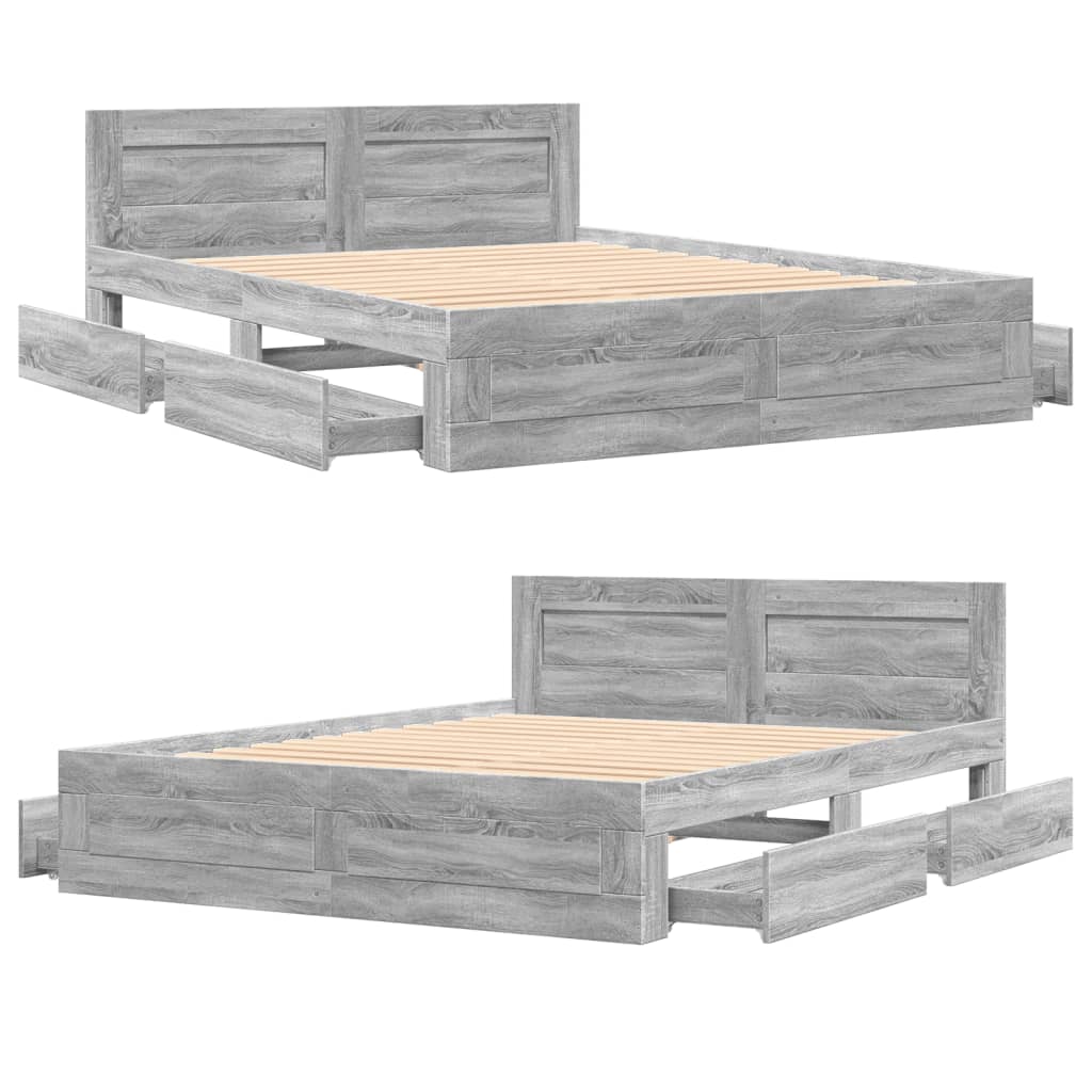 Bedframe met hoofdeinde bewerkt hout grijs sonoma 160x200 cm