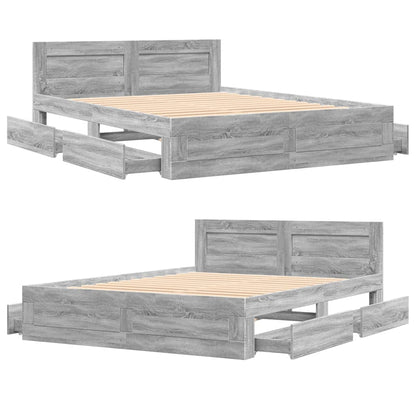 Bedframe met hoofdeinde bewerkt hout grijs sonoma 160x200 cm