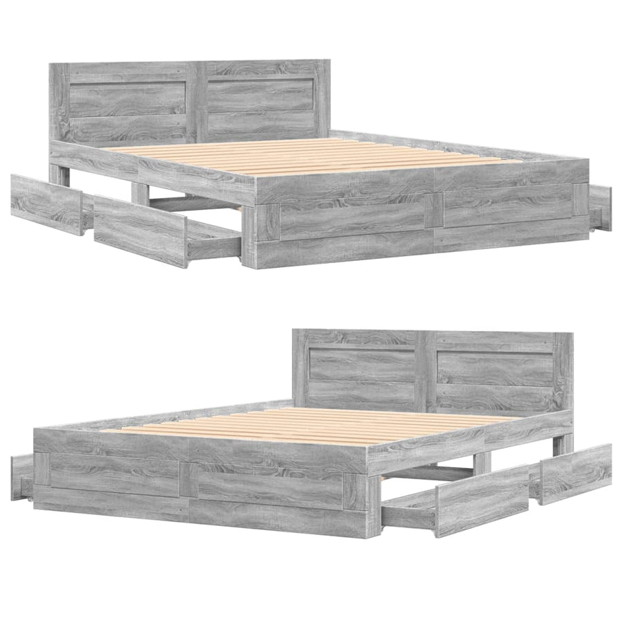 Bedframe met hoofdeinde bewerkt hout grijs sonoma 160x200 cm