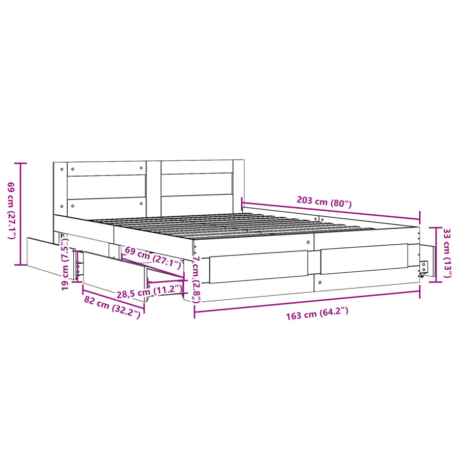 Bedframe met hoofdeinde bewerkt hout grijs sonoma 160x200 cm