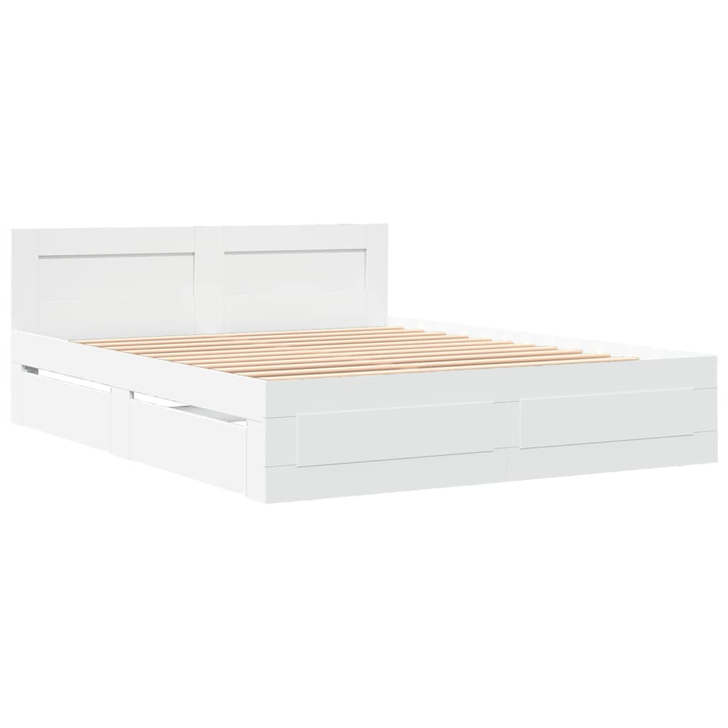 Bedframe met hoofdeinde bewerkt hout wit 150x200 cm