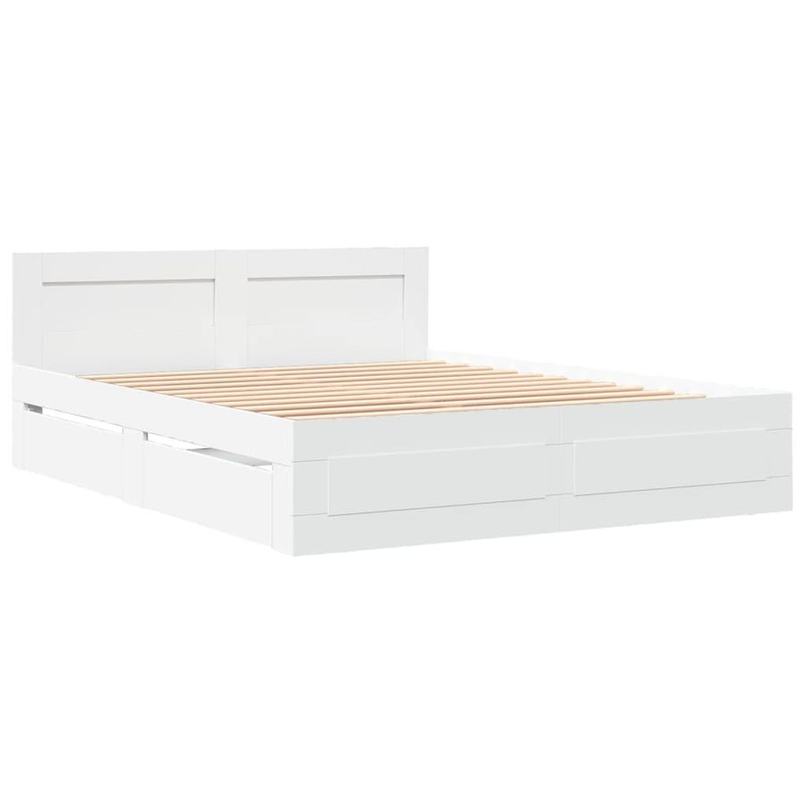Bedframe met hoofdeinde bewerkt hout wit 150x200 cm
