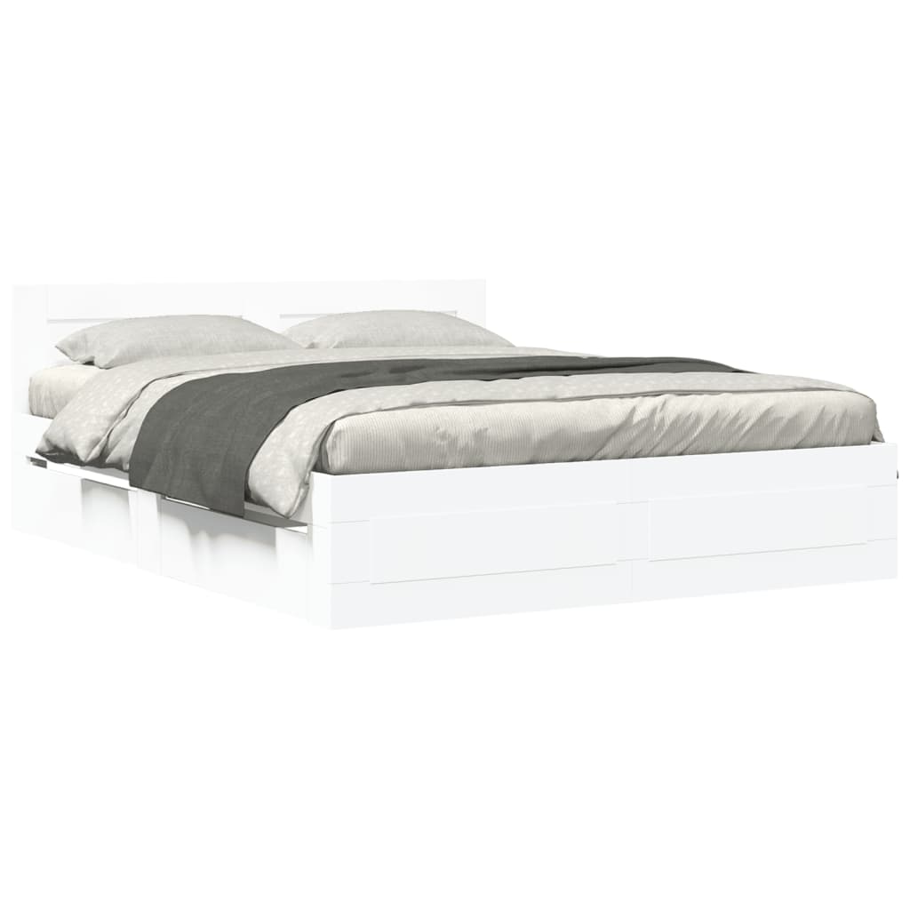 Bedframe met hoofdeinde bewerkt hout wit 150x200 cm