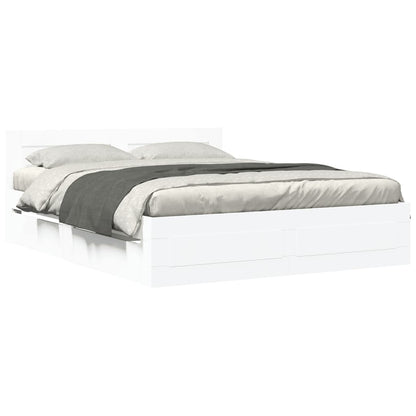 Bedframe met hoofdeinde bewerkt hout wit 150x200 cm