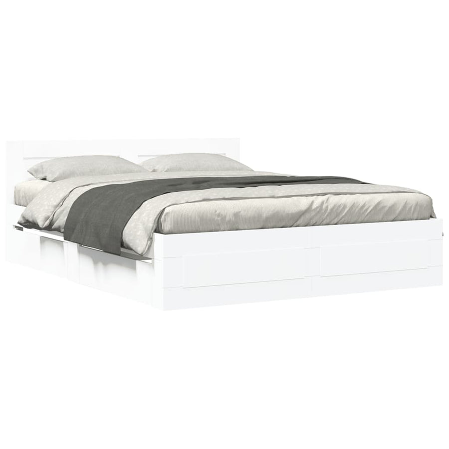 Bedframe met hoofdeinde bewerkt hout wit 150x200 cm