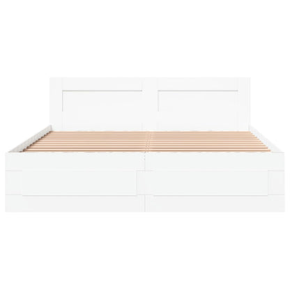 Bedframe met hoofdeinde bewerkt hout wit 150x200 cm