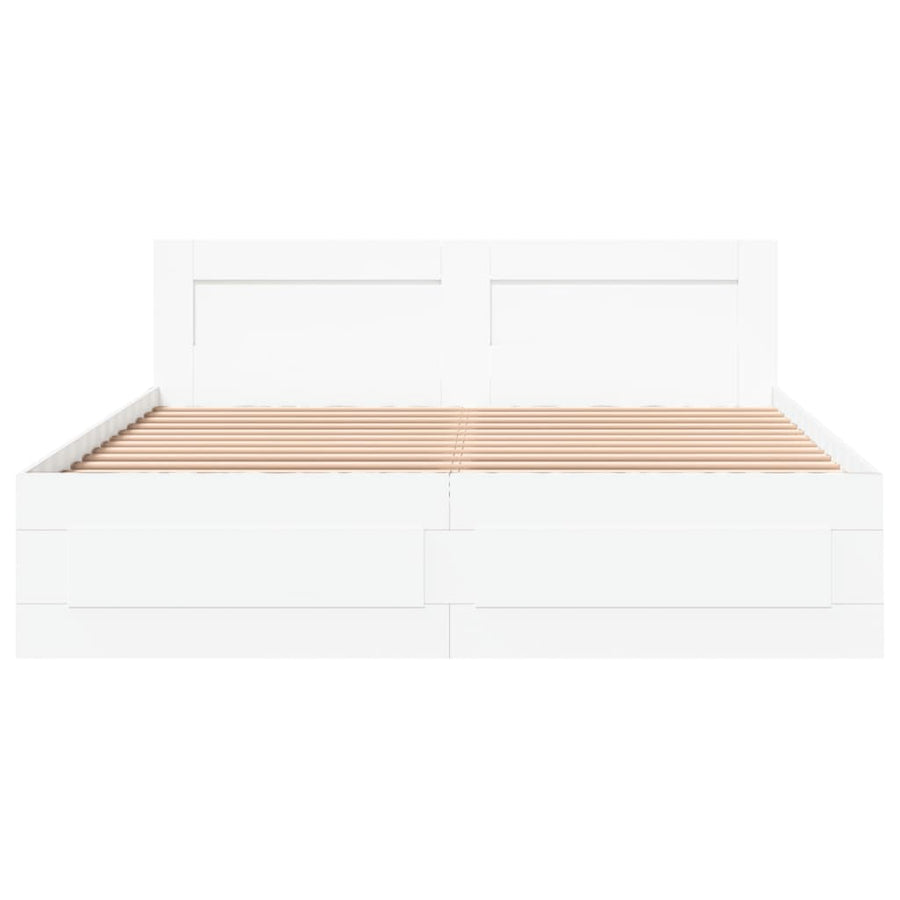 Bedframe met hoofdeinde bewerkt hout wit 150x200 cm
