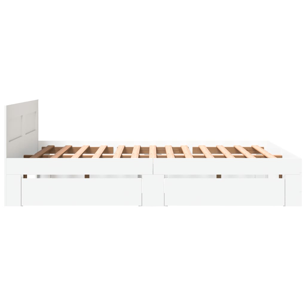 Bedframe met hoofdeinde bewerkt hout wit 150x200 cm