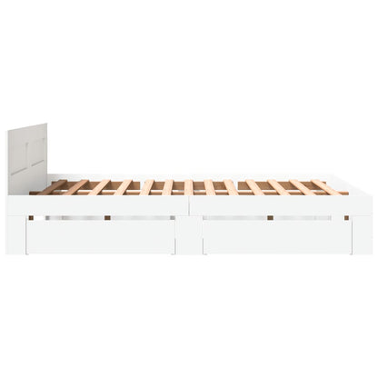 Bedframe met hoofdeinde bewerkt hout wit 150x200 cm