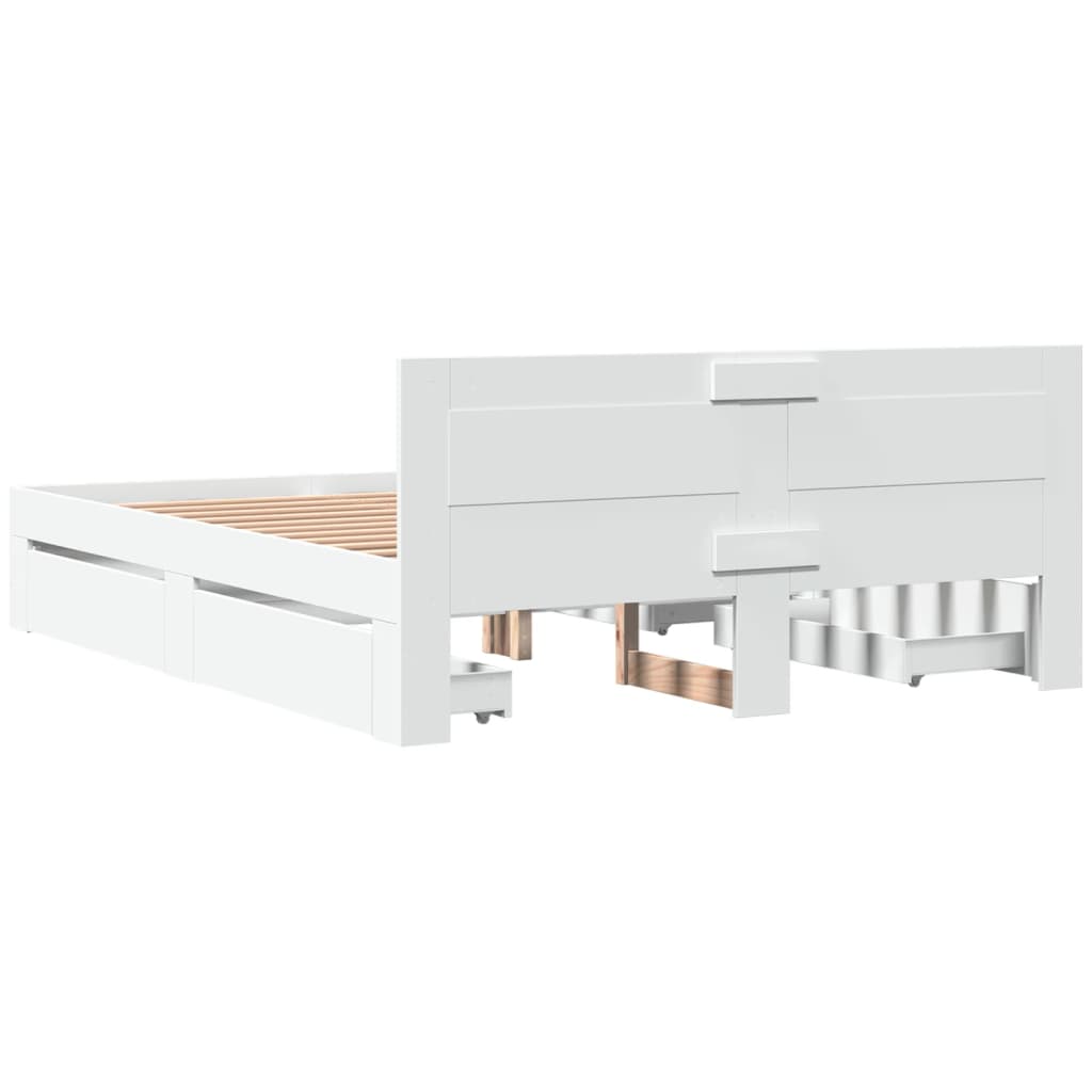 Bedframe met hoofdeinde bewerkt hout wit 150x200 cm