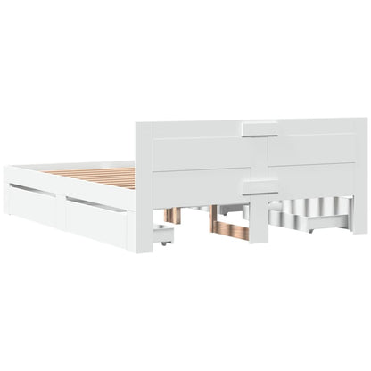Bedframe met hoofdeinde bewerkt hout wit 150x200 cm