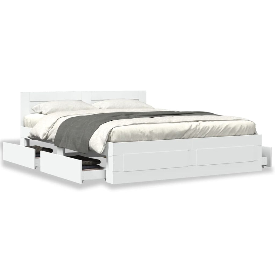 Bedframe met hoofdeinde bewerkt hout wit 150x200 cm