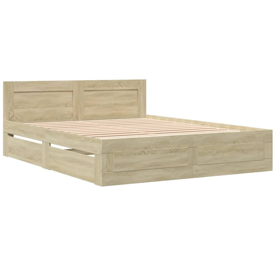 Bedframe met hoofdeinde bewerkt hout sonoma eiken 150x200 cm