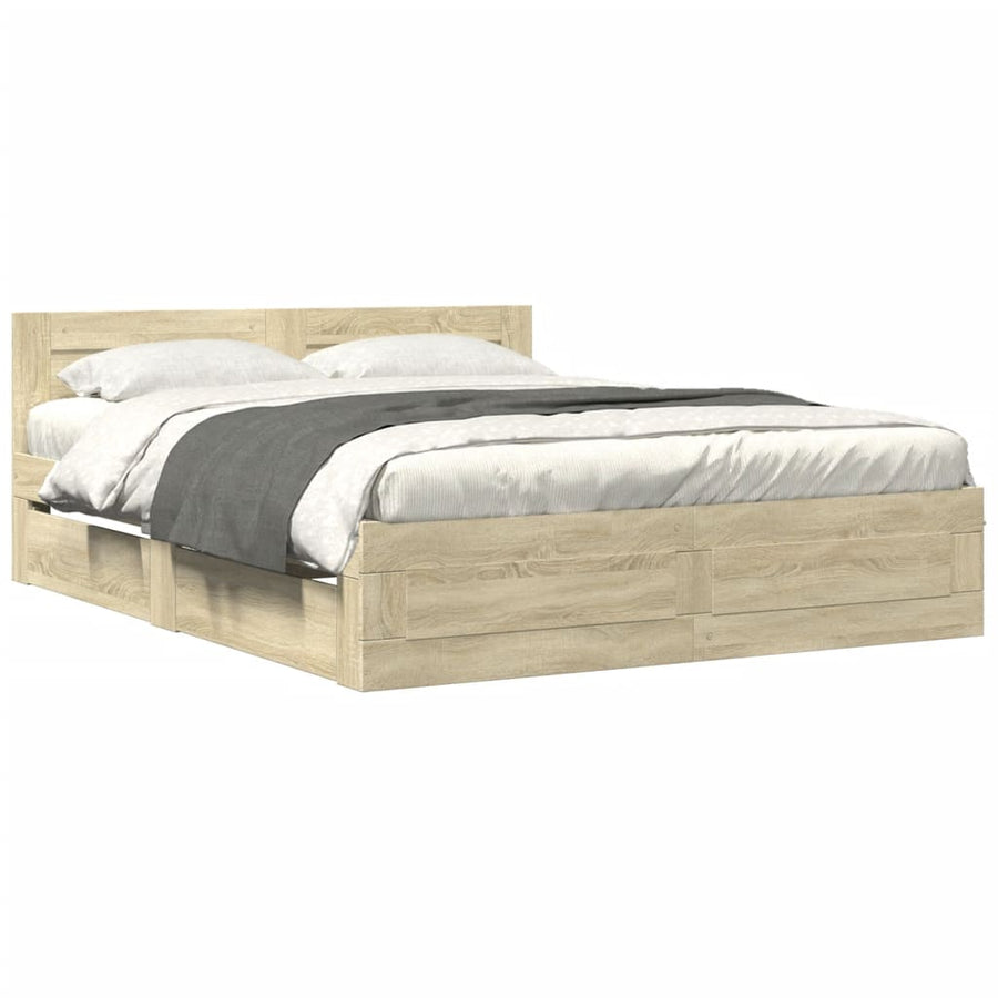 Bedframe met hoofdeinde bewerkt hout sonoma eiken 150x200 cm