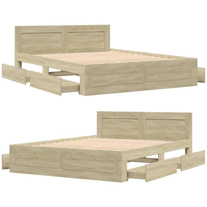 Bedframe met hoofdeinde bewerkt hout sonoma eiken 150x200 cm