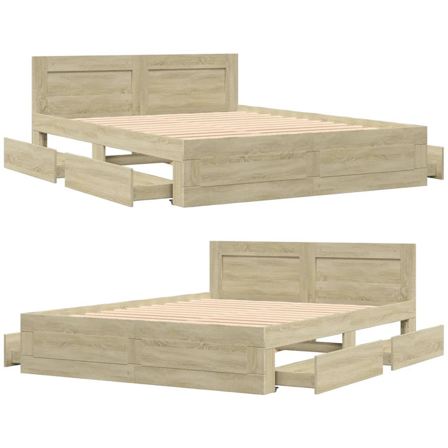 Bedframe met hoofdeinde bewerkt hout sonoma eiken 150x200 cm