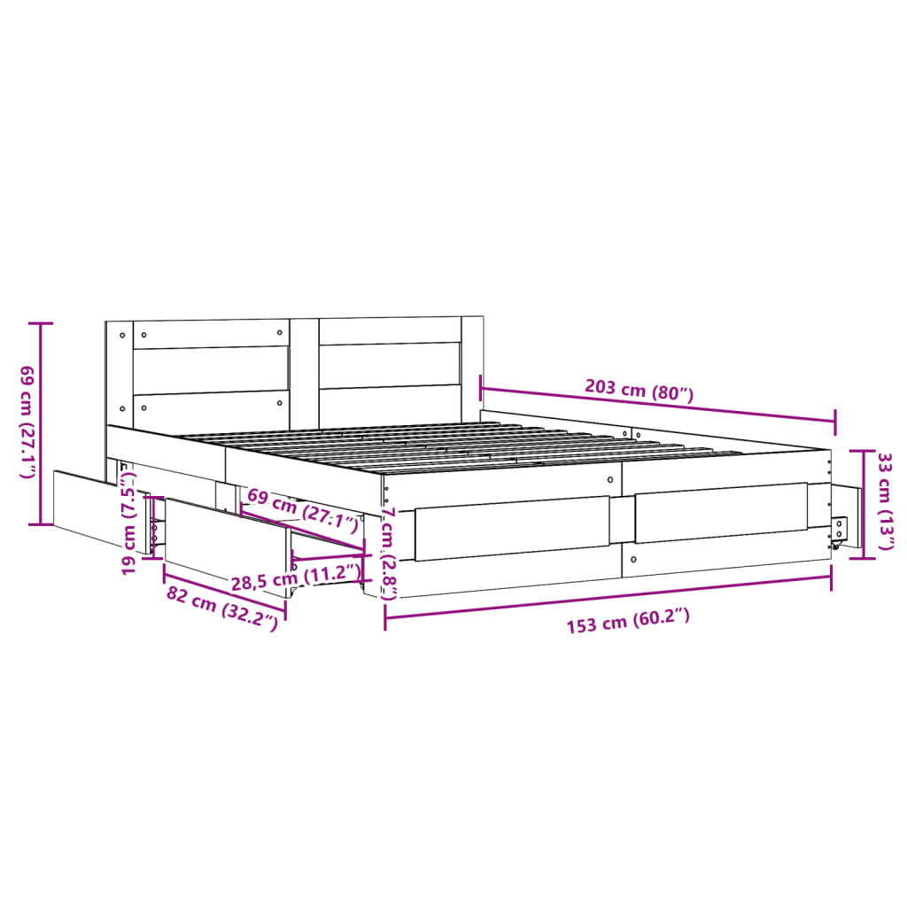 Bedframe met hoofdeinde bewerkt hout sonoma eiken 150x200 cm