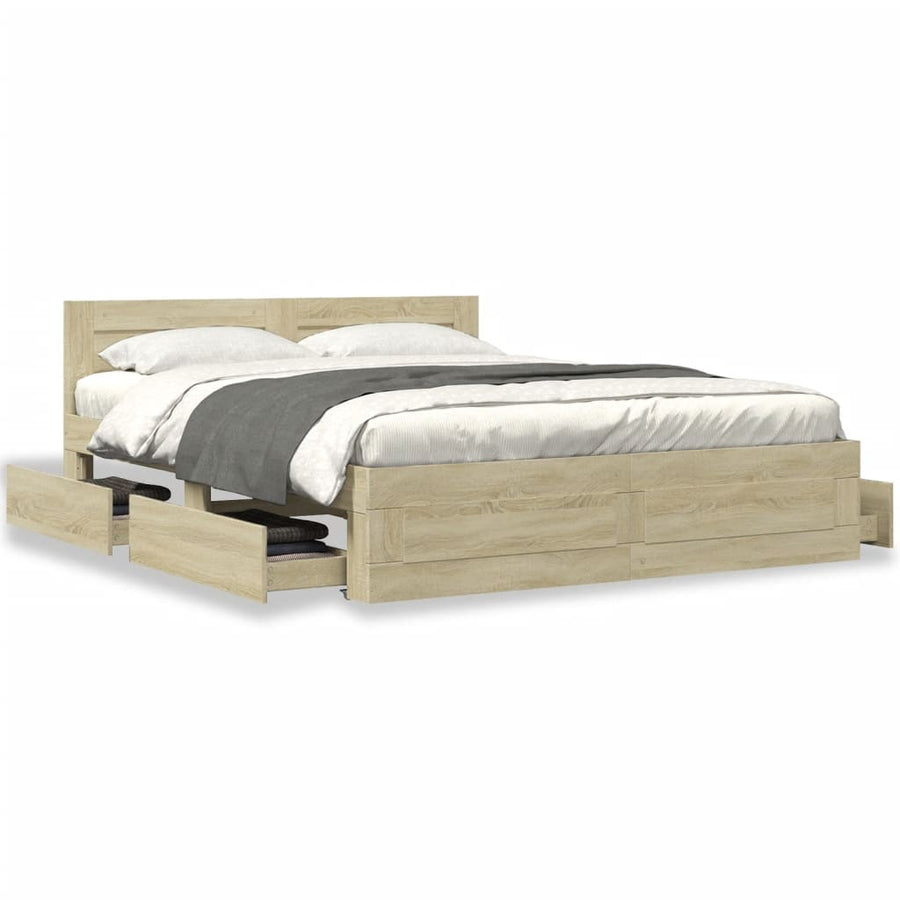 Bedframe met hoofdeinde bewerkt hout sonoma eiken 150x200 cm