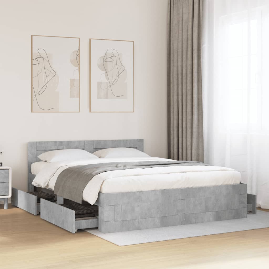 Bedframe met hoofdeinde bewerkt hout betongrijs 150x200 cm