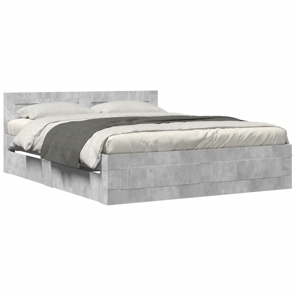 Bedframe met hoofdeinde bewerkt hout betongrijs 150x200 cm