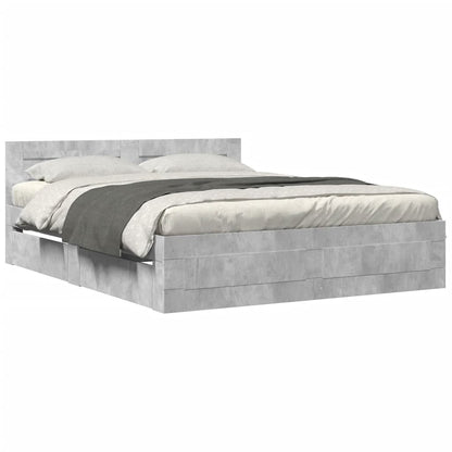 Bedframe met hoofdeinde bewerkt hout betongrijs 150x200 cm