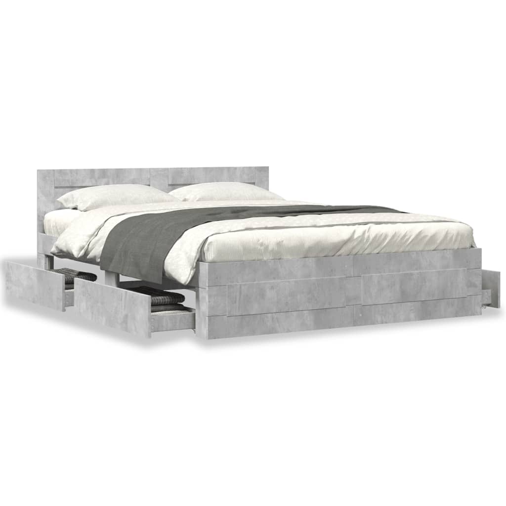 Bedframe met hoofdeinde bewerkt hout betongrijs 150x200 cm