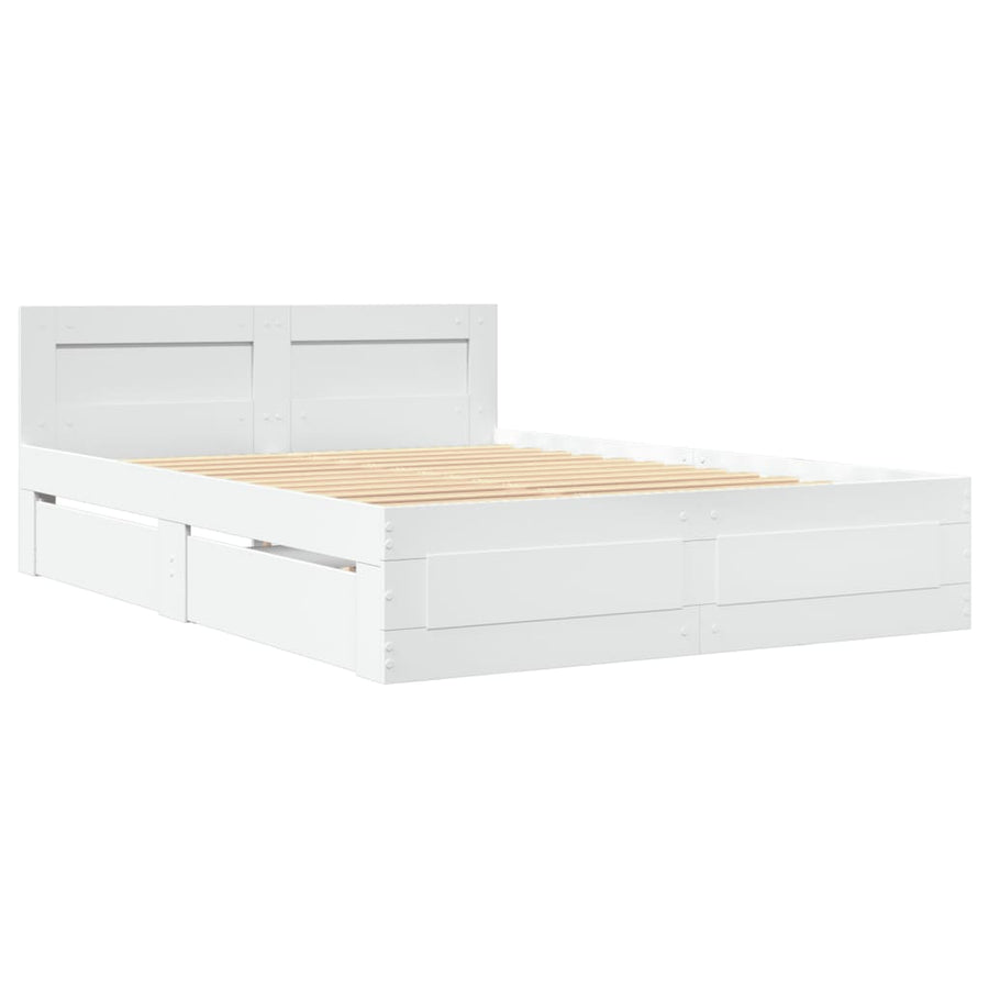 Bedframe met hoofdbord bewerkt hout wit 140x200 cm