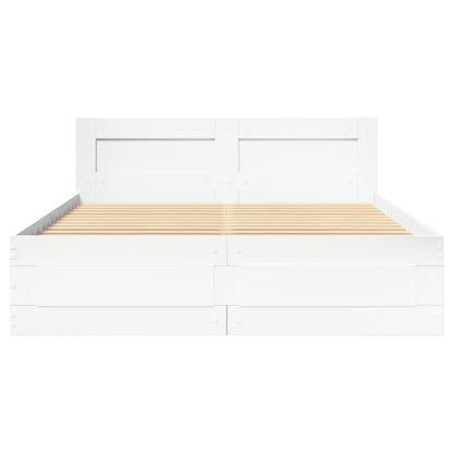 Bedframe met hoofdbord bewerkt hout wit 140x200 cm
