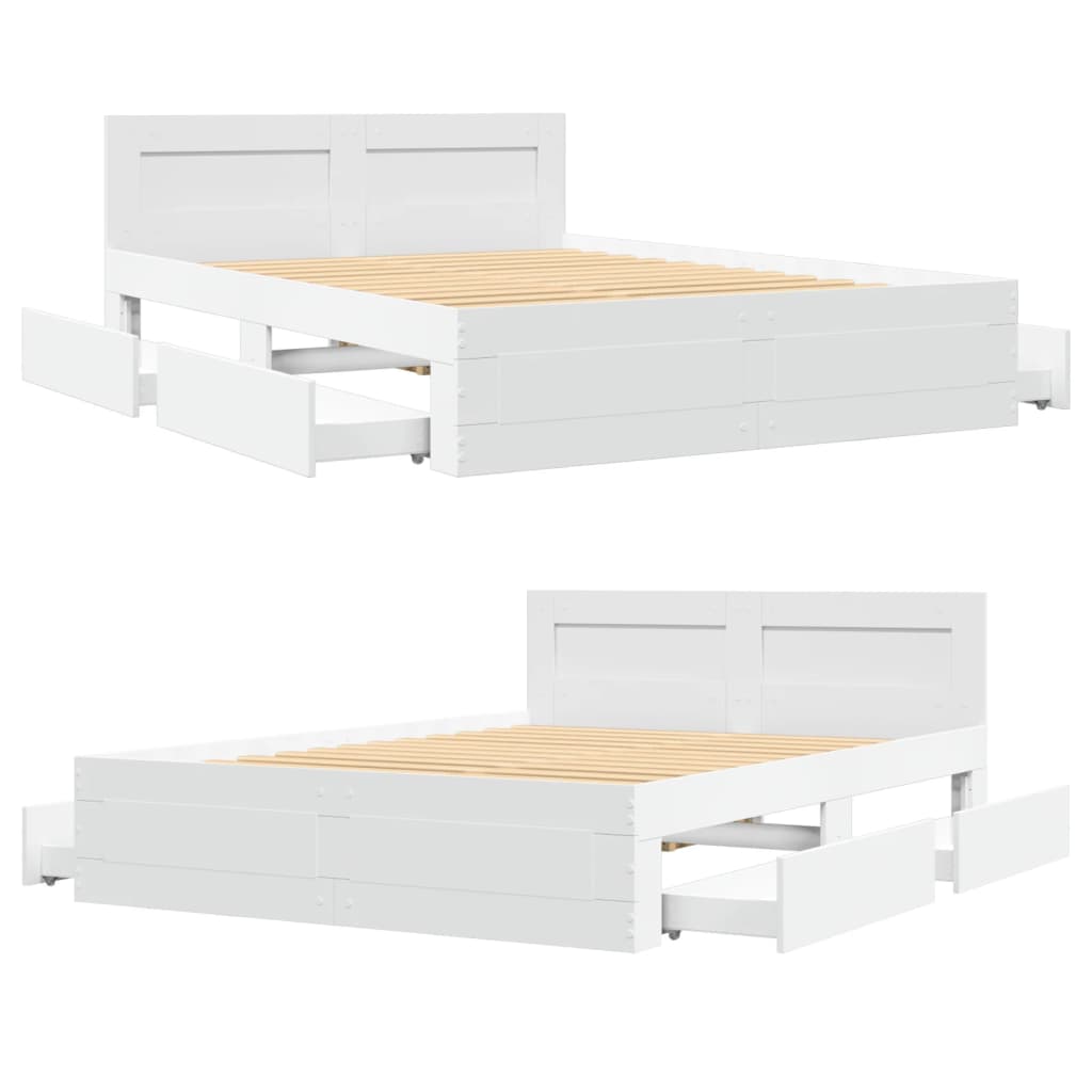 Bedframe met hoofdbord bewerkt hout wit 140x200 cm