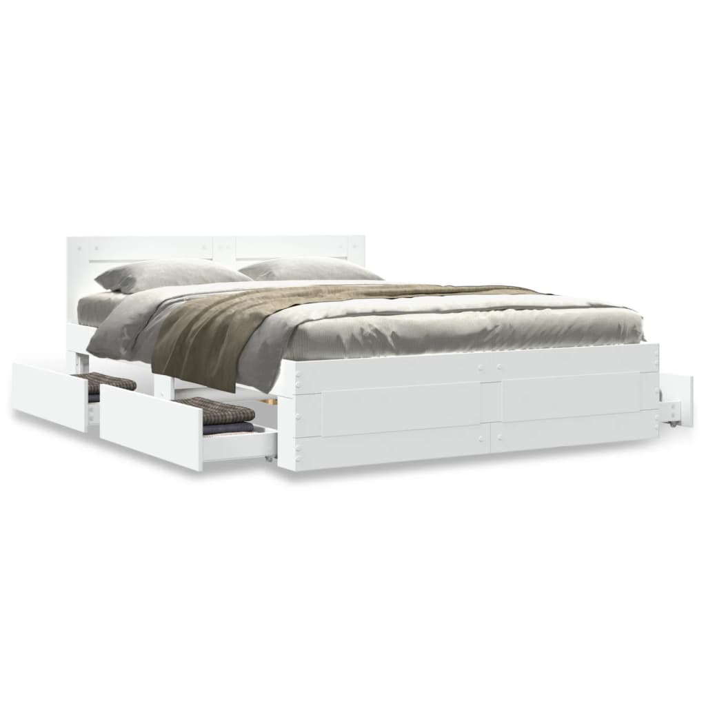 Bedframe met hoofdbord bewerkt hout wit 140x200 cm