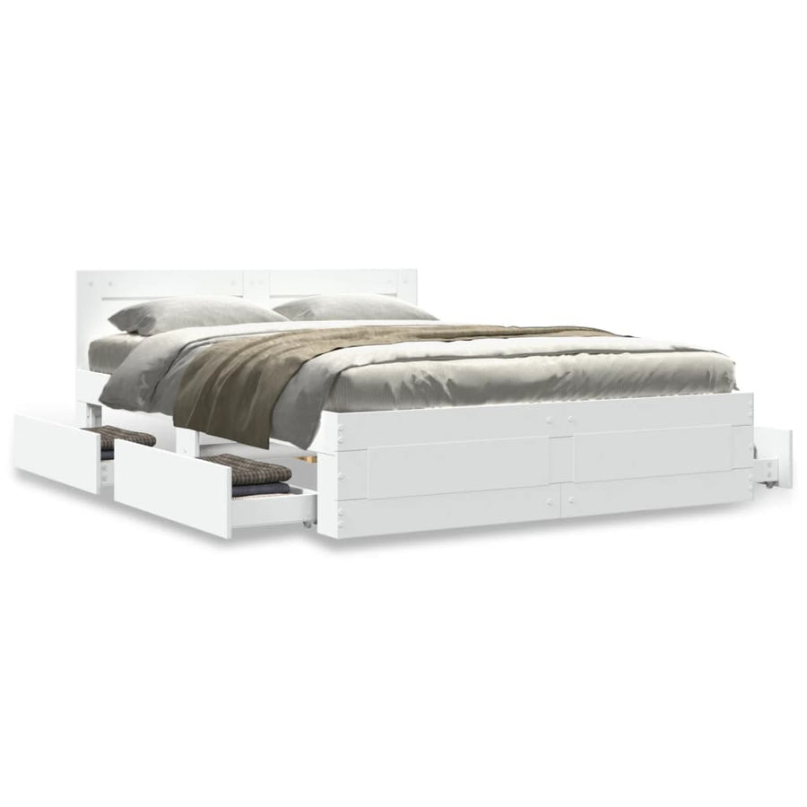 Bedframe met hoofdbord bewerkt hout wit 140x200 cm