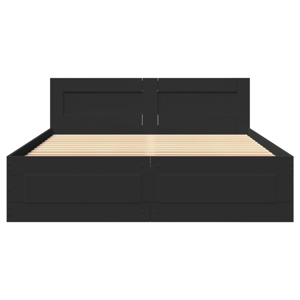 Bedframe met hoofdbord bewerkt hout zwart 140x200 cm
