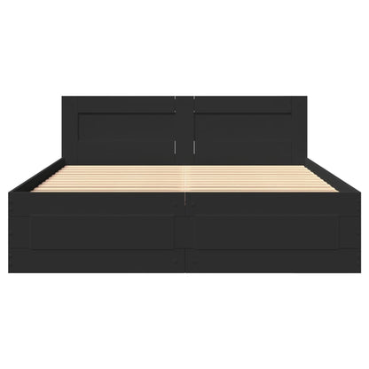 Bedframe met hoofdbord bewerkt hout zwart 140x200 cm
