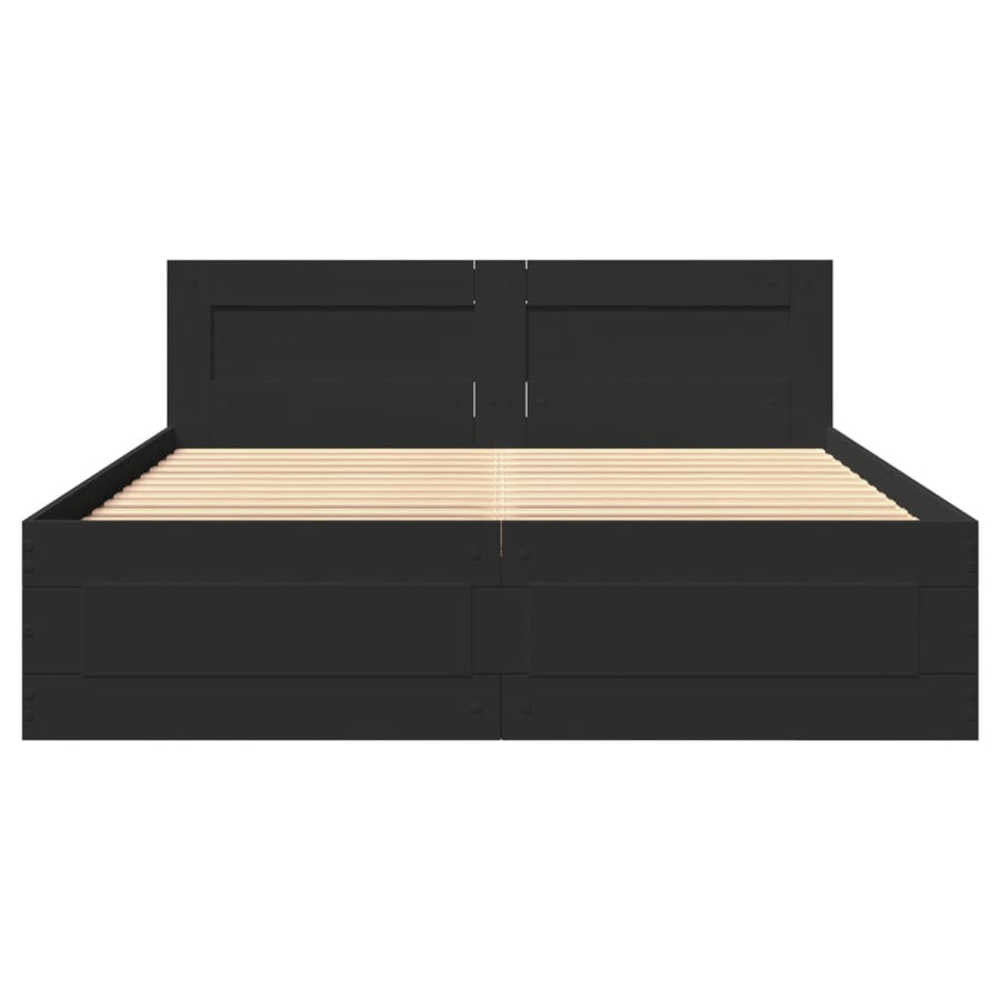 Bedframe met hoofdbord bewerkt hout zwart 140x200 cm