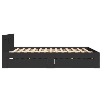 Bedframe met hoofdbord bewerkt hout zwart 140x200 cm