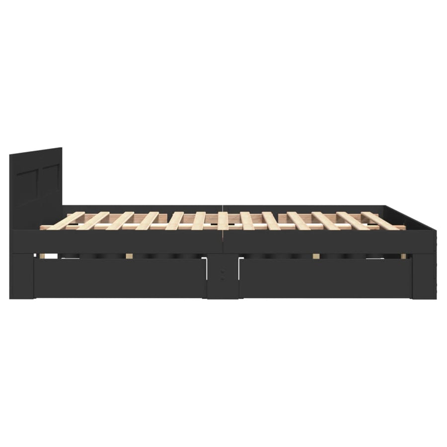 Bedframe met hoofdbord bewerkt hout zwart 140x200 cm
