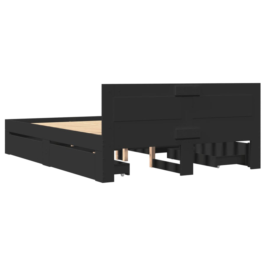 Bedframe met hoofdbord bewerkt hout zwart 140x200 cm