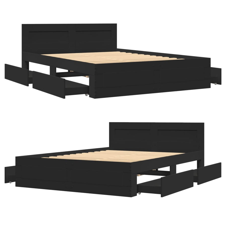 Bedframe met hoofdbord bewerkt hout zwart 140x200 cm