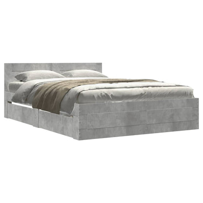 Bedframe met hoofdeinde bewerkt hout betongrijs 140x200 cm