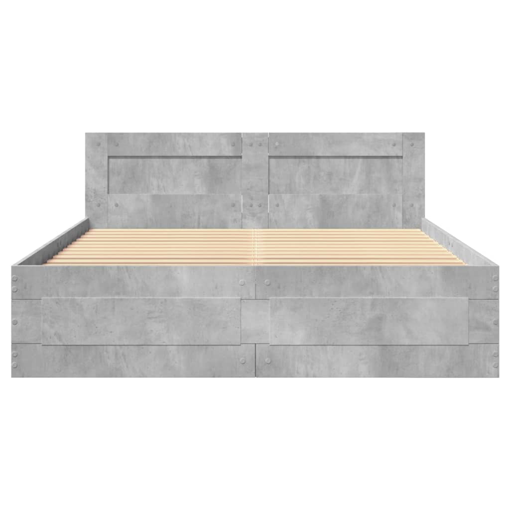 Bedframe met hoofdeinde bewerkt hout betongrijs 140x200 cm