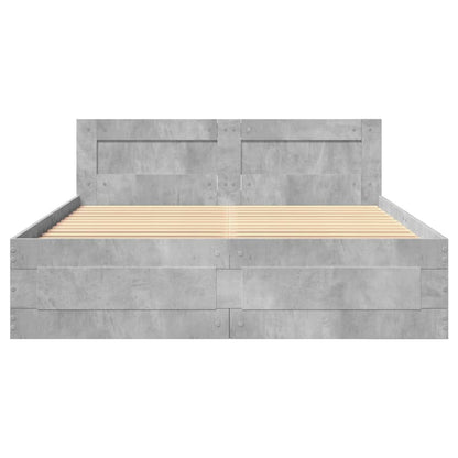 Bedframe met hoofdeinde bewerkt hout betongrijs 140x200 cm