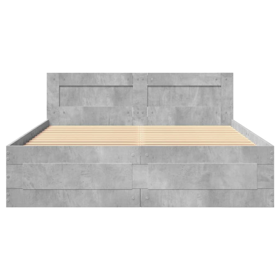 Bedframe met hoofdeinde bewerkt hout betongrijs 140x200 cm