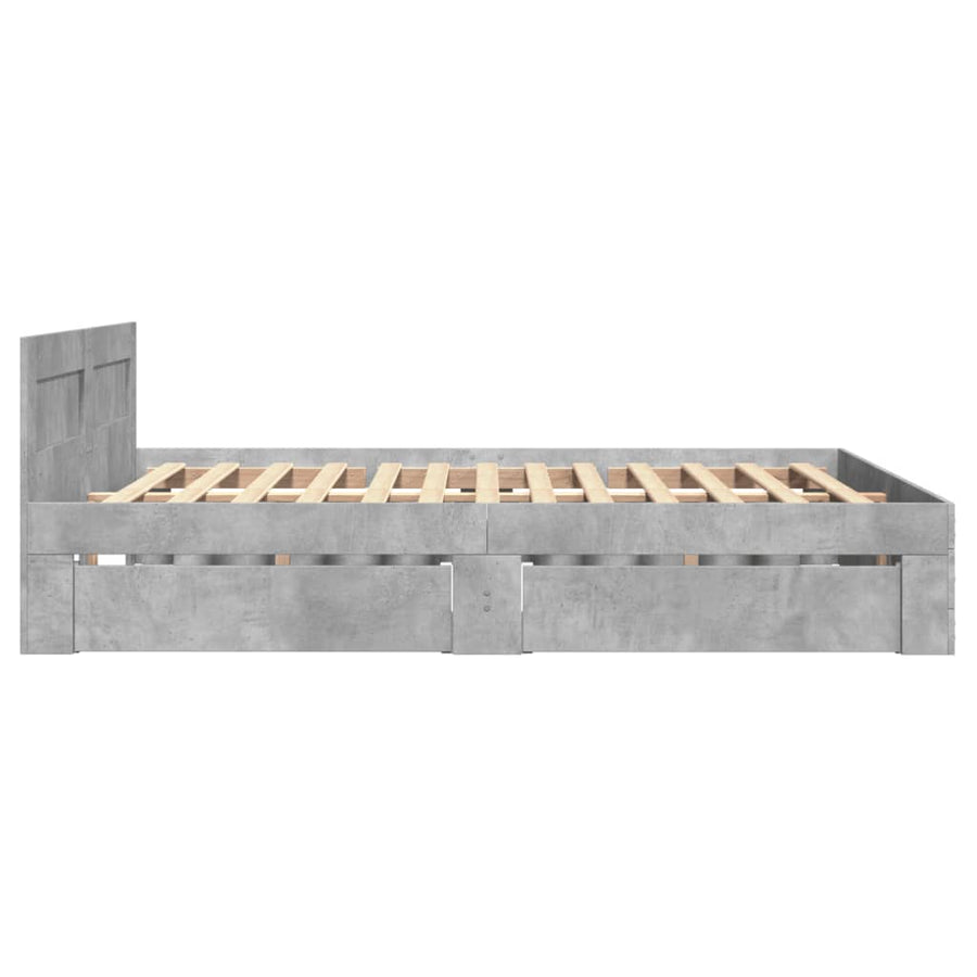 Bedframe met hoofdeinde bewerkt hout betongrijs 140x200 cm