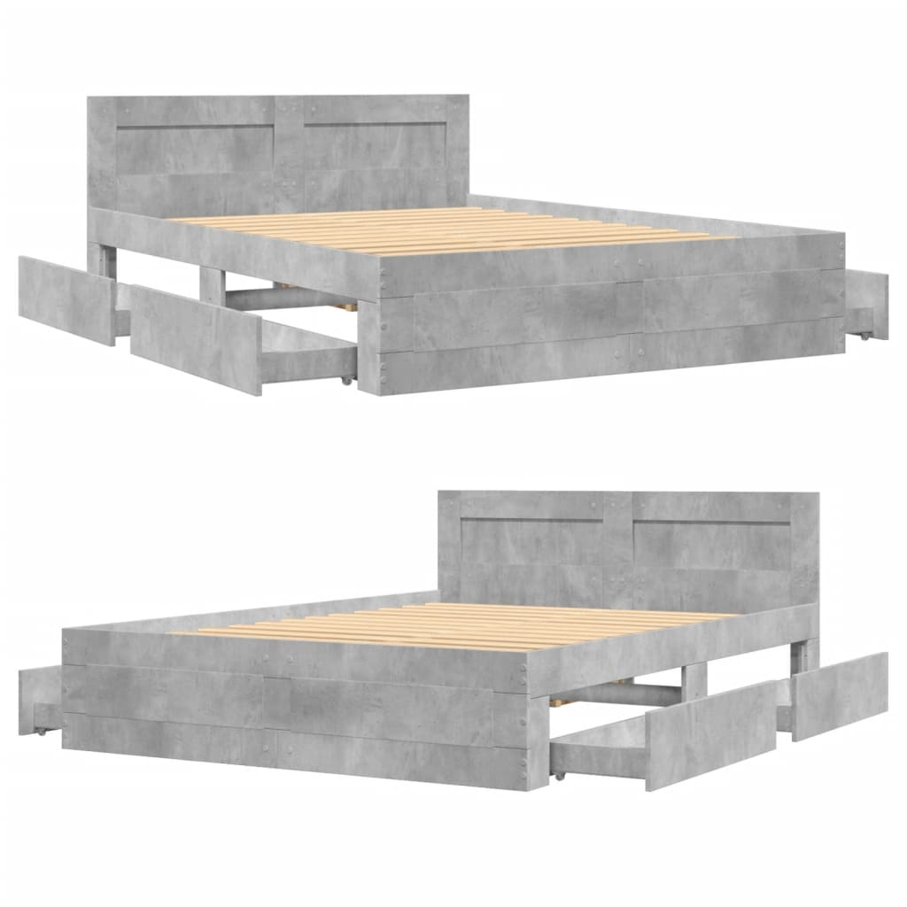 Bedframe met hoofdeinde bewerkt hout betongrijs 140x200 cm